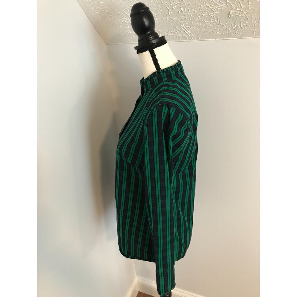 Vineyard Vines Plaid Ruffle Shirt 4 Navy Green Button Down Preppy Top - Picture 4 of 13
